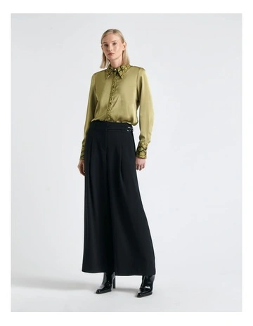 Recycled Satin Python Trim Shirt in Green