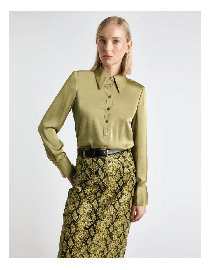 Recycled Satin Shirt in Green image 3