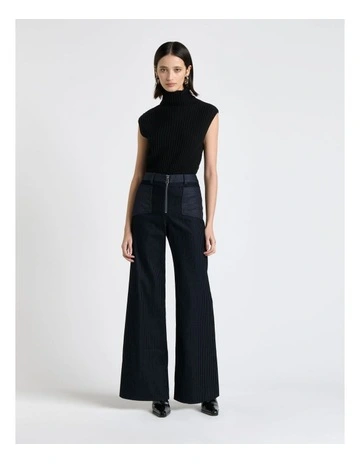 Merino Roll Neck Tank in Black