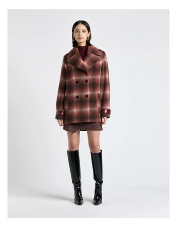 Italian Brushed Wool Double Breasted Coat in Dark Red