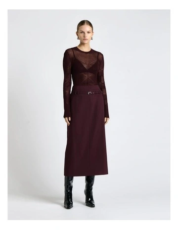 Long Sleeve Diamond Pattern Knit in Burgundy