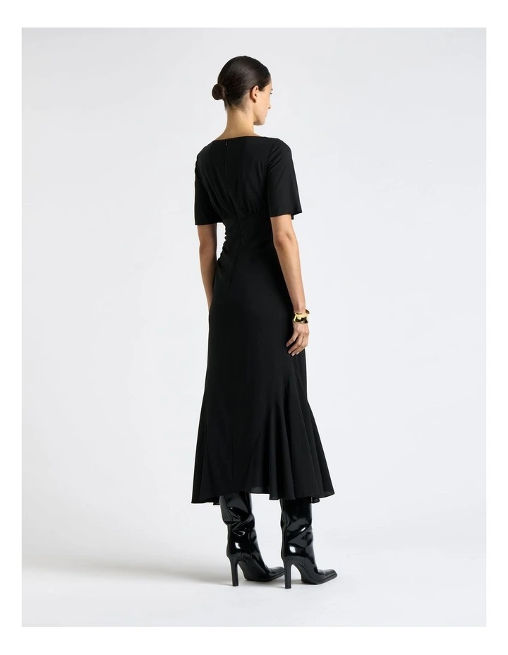 Short Sleeve Ruched Midi Dress in Black image 2