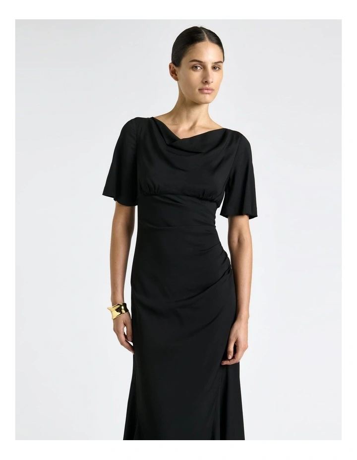 Short Sleeve Ruched Midi Dress in Black image 3