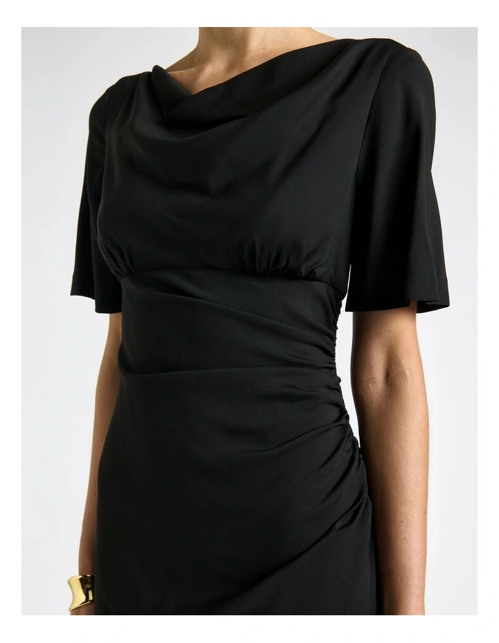 Short Sleeve Ruched Midi Dress in Black image 4