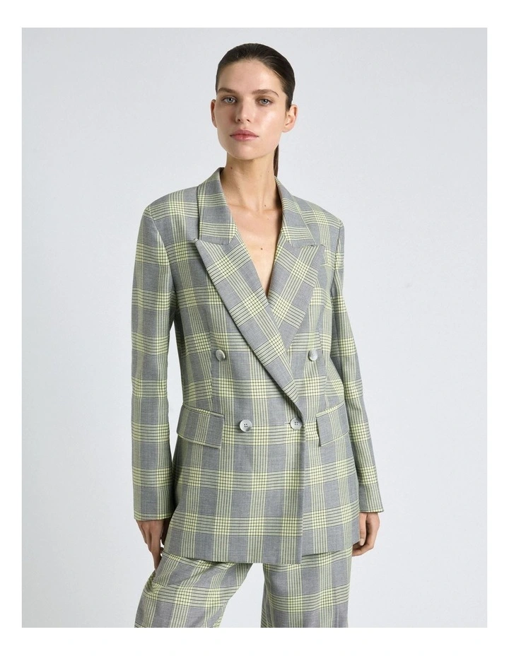 Soft Lime Check Blazer in Multi image 3