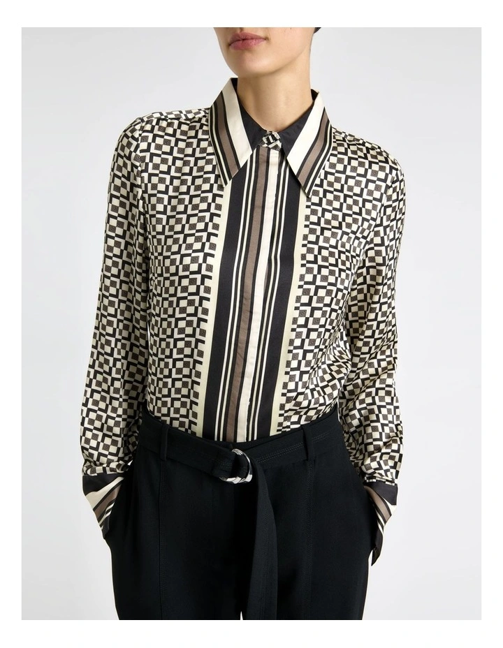 Monochrome Geo Long Sleeve Shirt in Black/White image 4