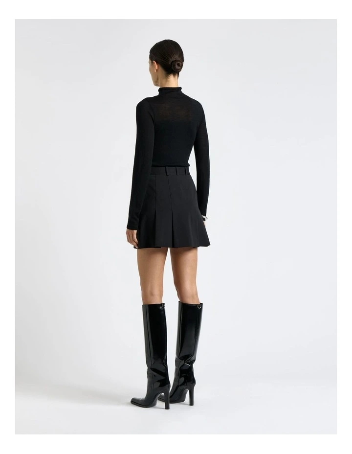 European Stretch Cotton Zip Mini Skirt in Black image 2