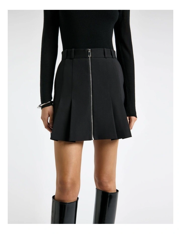 European Stretch Cotton Zip Mini Skirt in Black image 3