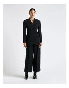 Acetate Stripe Curved Hem Blazer in Black