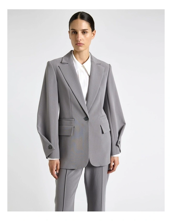 Acetate Stripe Button Sleeve Blazer in Oyster image 3