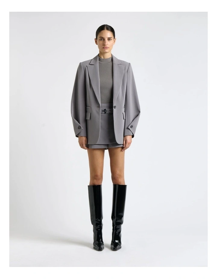 Acetate Stripe Button Sleeve Blazer in Oyster image 4