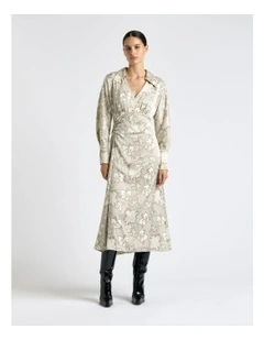 Lattice Chintz Floral Midi Dress in Ivory