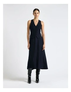 Linen Rayon Waistcoat Midi Dress