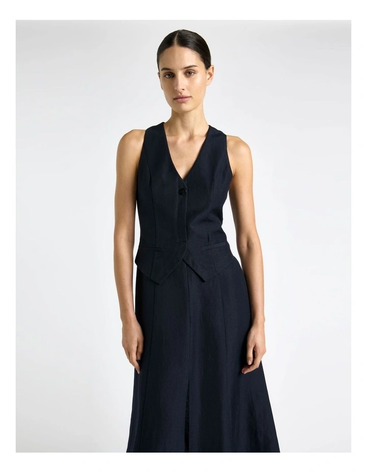 Linen Rayon Waistcoat Midi Dress image 3