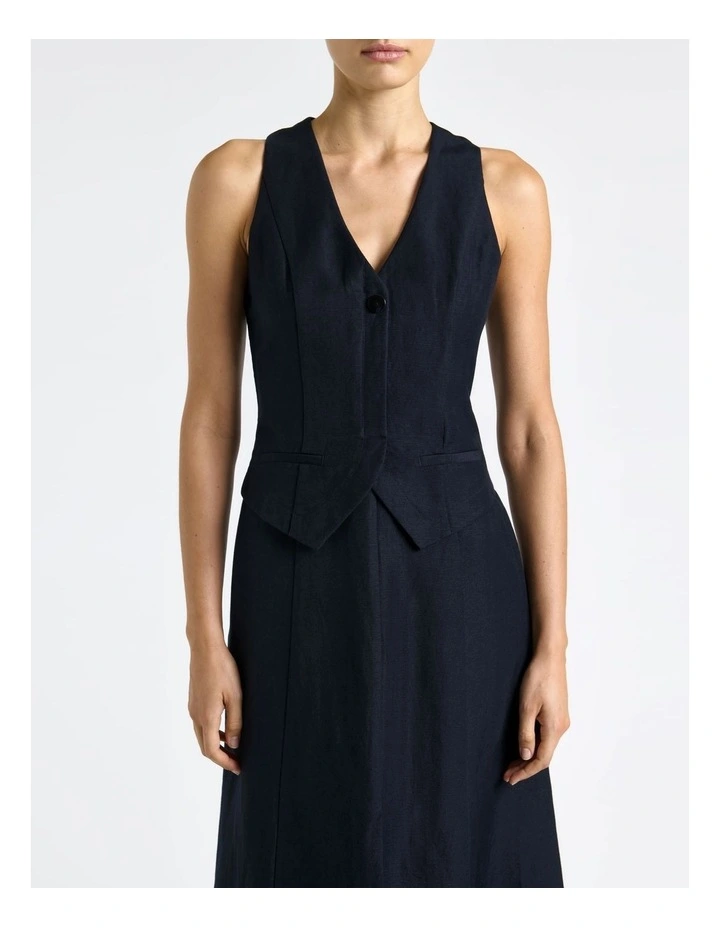 Linen Rayon Waistcoat Midi Dress image 4