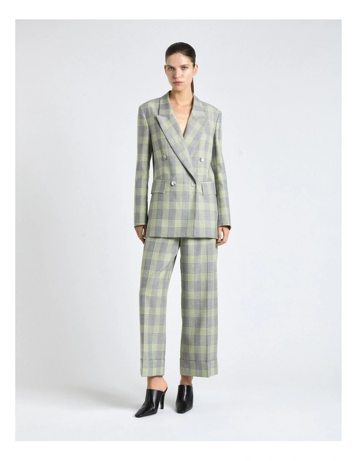 Soft Lime Check Wide Leg Pant in Multi image 1