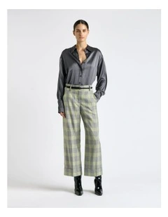 Soft Lime Check Wide Leg Pant