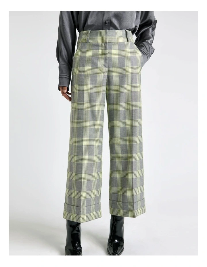 Soft Lime Check Wide Leg Pant image 3
