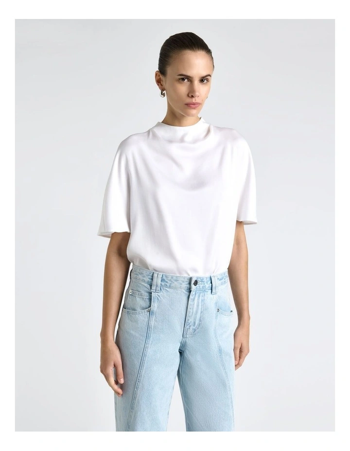 Satin Cowl Neck Top in White image 3