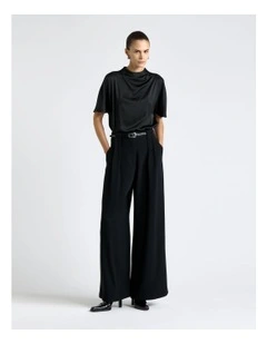 Satin Cowl Neck Top in Black