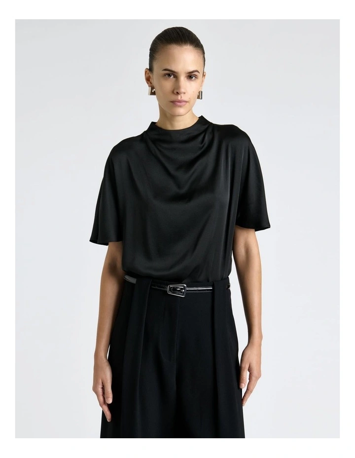 Satin Cowl Neck Top in Black image 3
