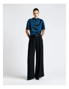Paisley Stencil Floral Cowl Neck Top in Blue