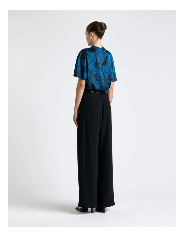 Paisley Stencil Floral Cowl Neck Top in Blue image 2