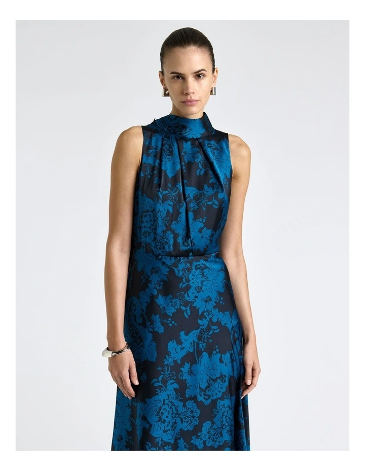 Paisley Stencil Floral Midi Dress in Blue image 3