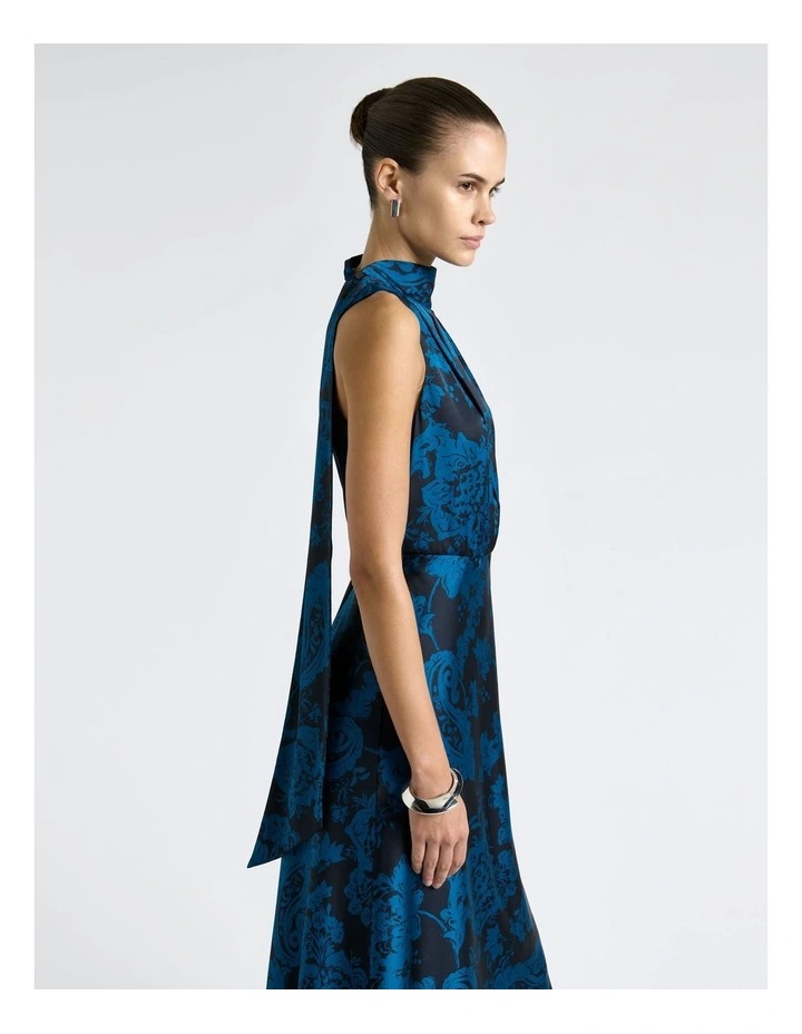 Paisley Stencil Floral Midi Dress in Blue image 4