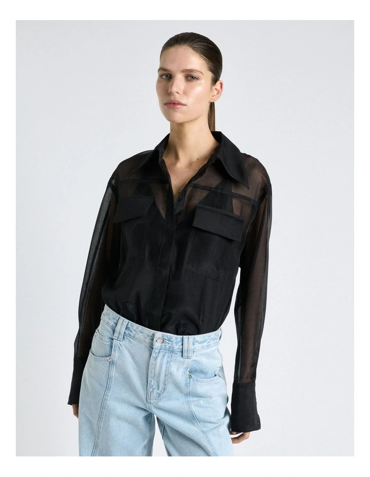 Sheer Organza Shirt in Black image 3