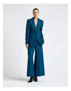 Linen Blend Hourglass Blazer in Blue