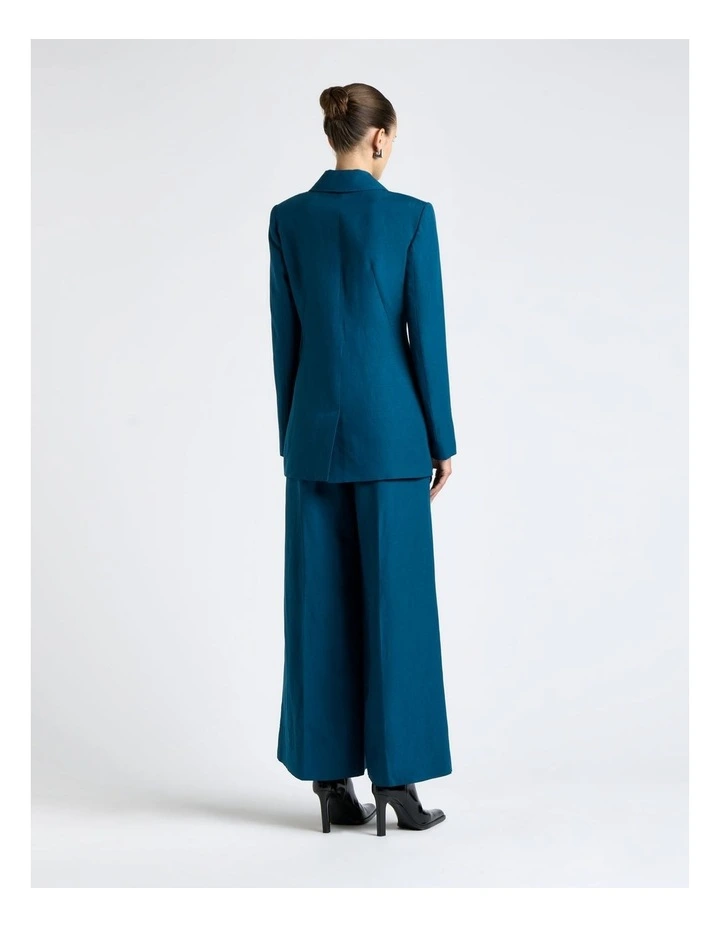 Linen Blend Hourglass Blazer in Blue image 2