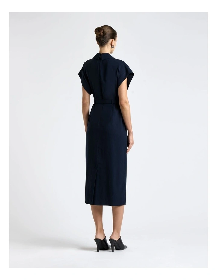 Viscose Twill Belted Midi Pencil Dress in Blue image 2