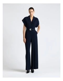 Viscose Twill Wide Leg Jumpsuit in Blue