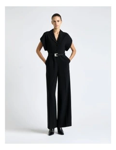 Viscose Twill Wide Leg Jumpsuit in Black