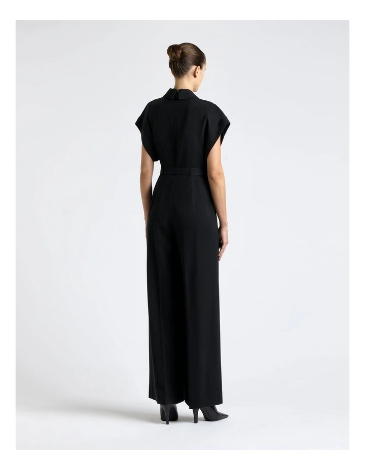 Viscose Twill Wide Leg Jumpsuit in Black image 2