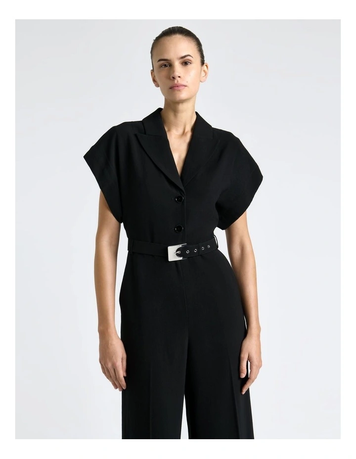 Viscose Twill Wide Leg Jumpsuit in Black image 3