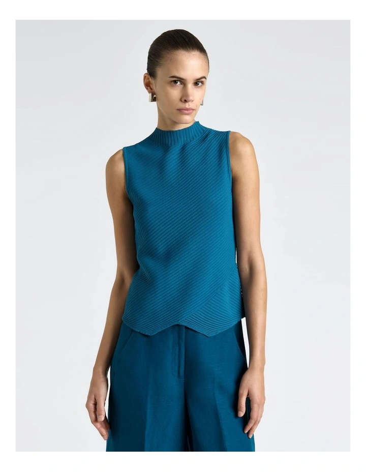 Diagonal Ribbed Knit Tank in Teal image 3