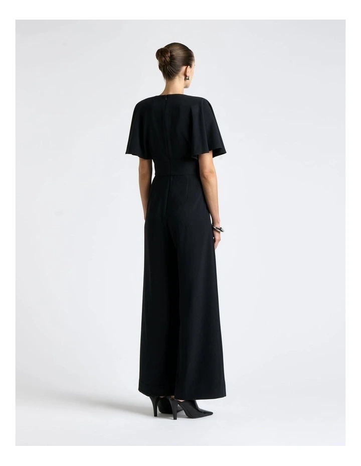 Recycled Crepe Deep V-Neck Jumpsuit in Black image 2