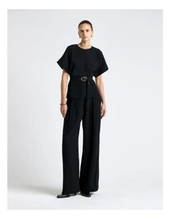Recycled Crepe Tipped Sleeve Top in Black
