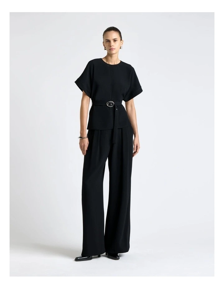 Recycled Crepe Tipped Sleeve Top in Black image 1