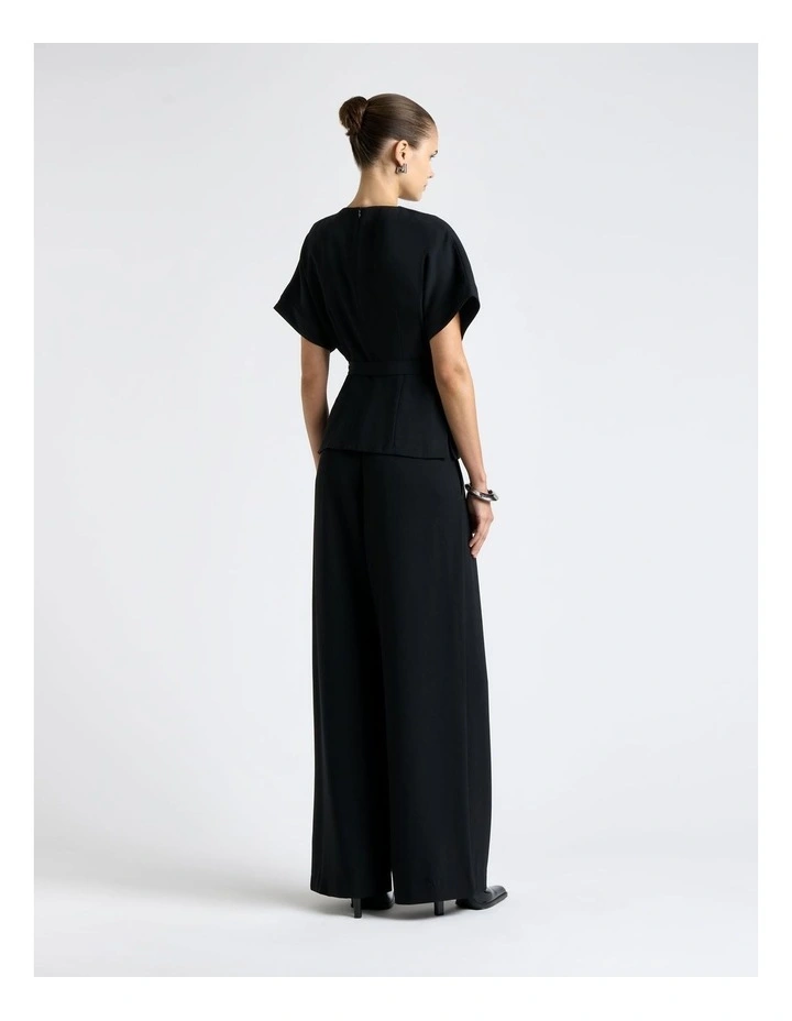 Recycled Crepe Tipped Sleeve Top in Black image 2