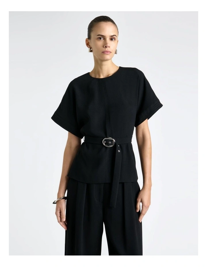 Recycled Crepe Tipped Sleeve Top in Black image 3