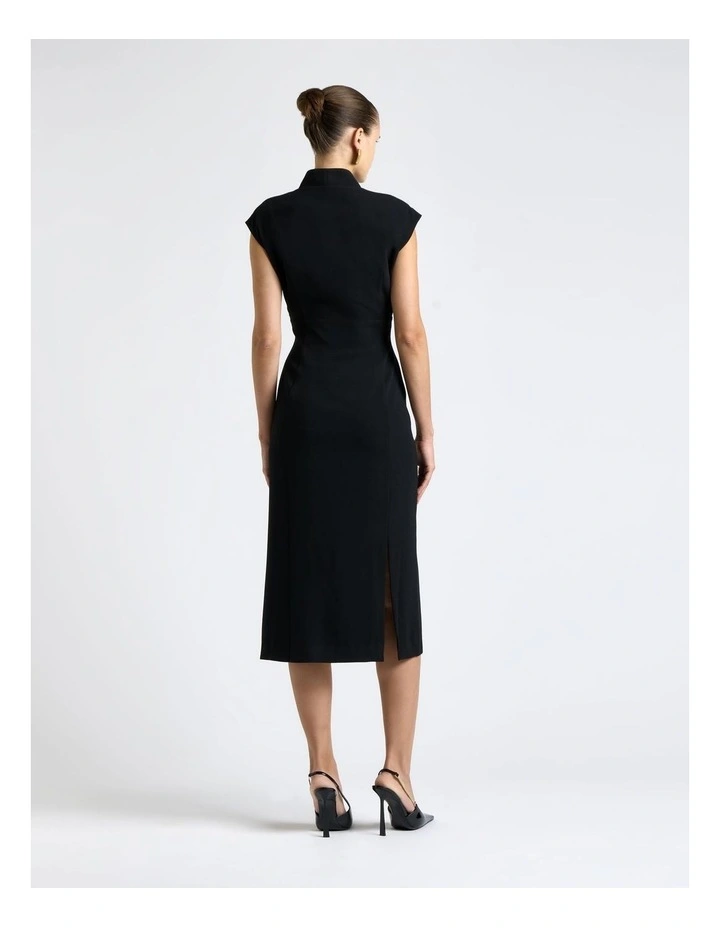 Recycled Crepe V-Neck Split Midi Dress in Black image 2