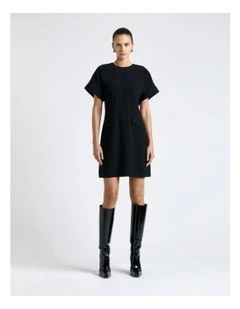 Recycled Crepe Tipped Sleeve Mini Dress in Black
