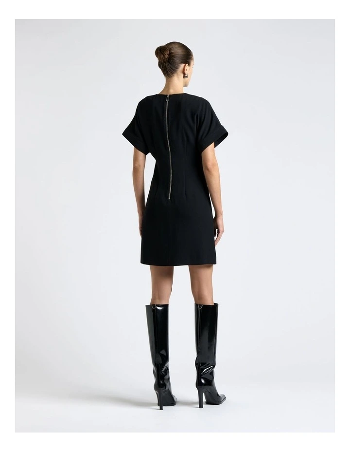 Recycled Crepe Tipped Sleeve Mini Dress in Black image 2