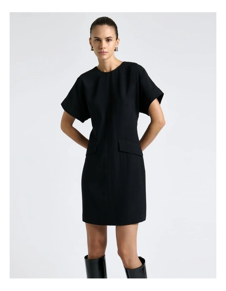 Recycled Crepe Tipped Sleeve Mini Dress in Black image 3