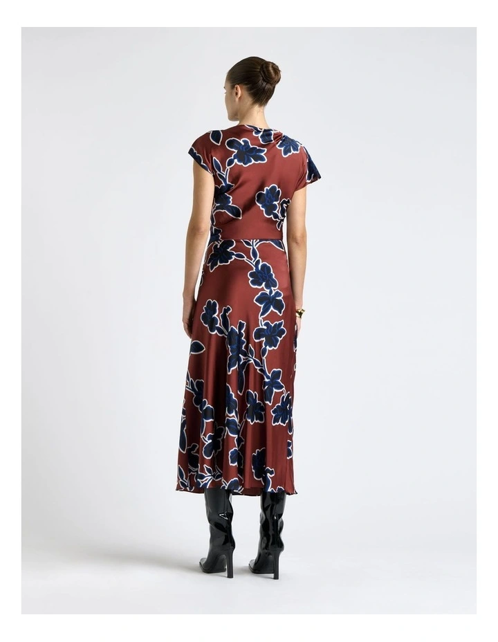 Illustrated Floral Satin Midi Dress in Rosewood image 2