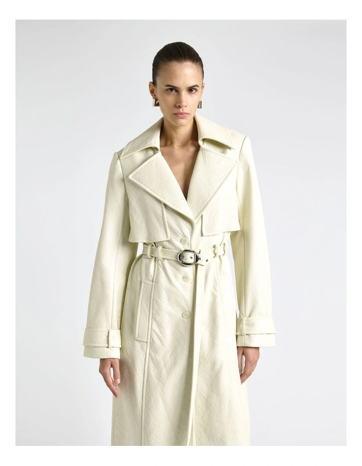 Snake Embossed Trench Coat in Cream image 3