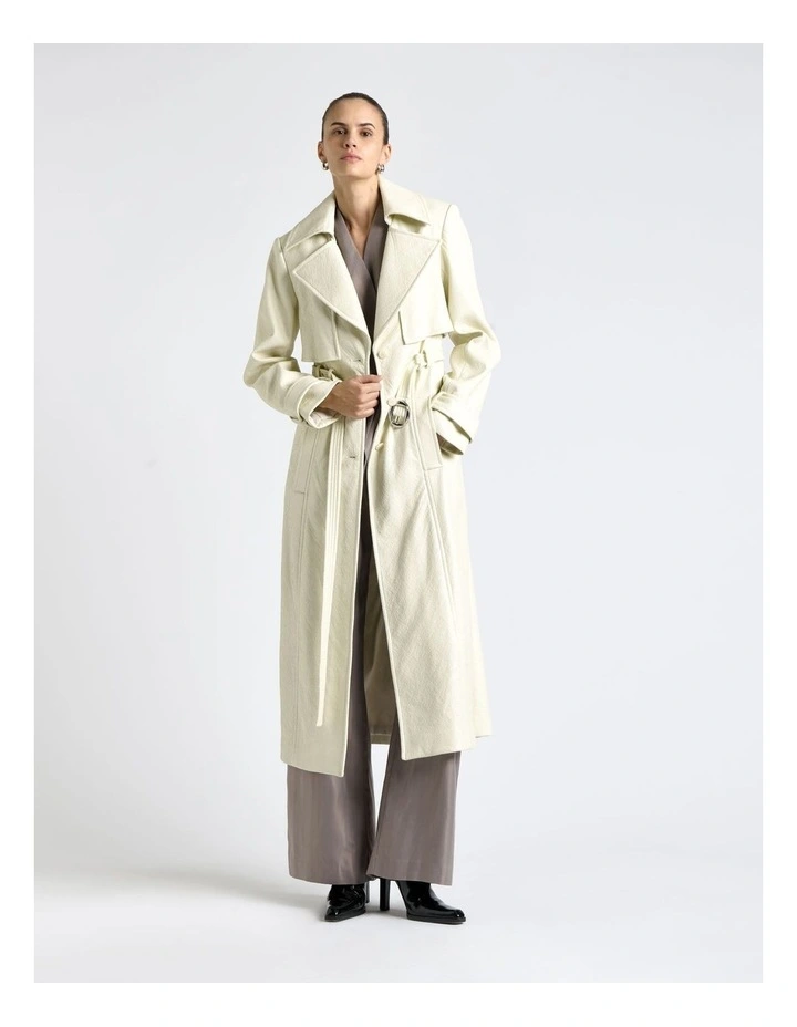 Snake Embossed Trench Coat in Cream image 5